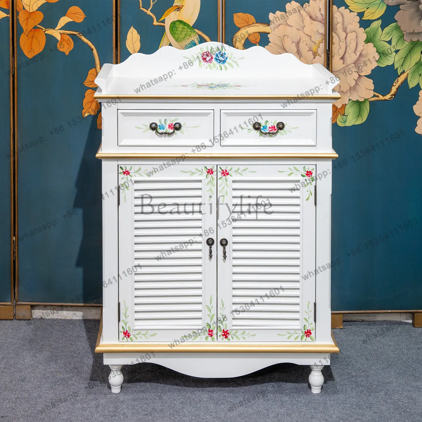 XX American rural fresh hand-painted side cabinet, living room entrance decorative storage cabinet