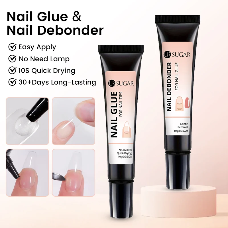 UR SUGAR 10 g Nagelkleber mit Entferner-Set zum Aufdrücken der Nägel, Tipps, keine Lampe erforderlich, langlebig, schnell trocknend, Soak-Off-Haftgel