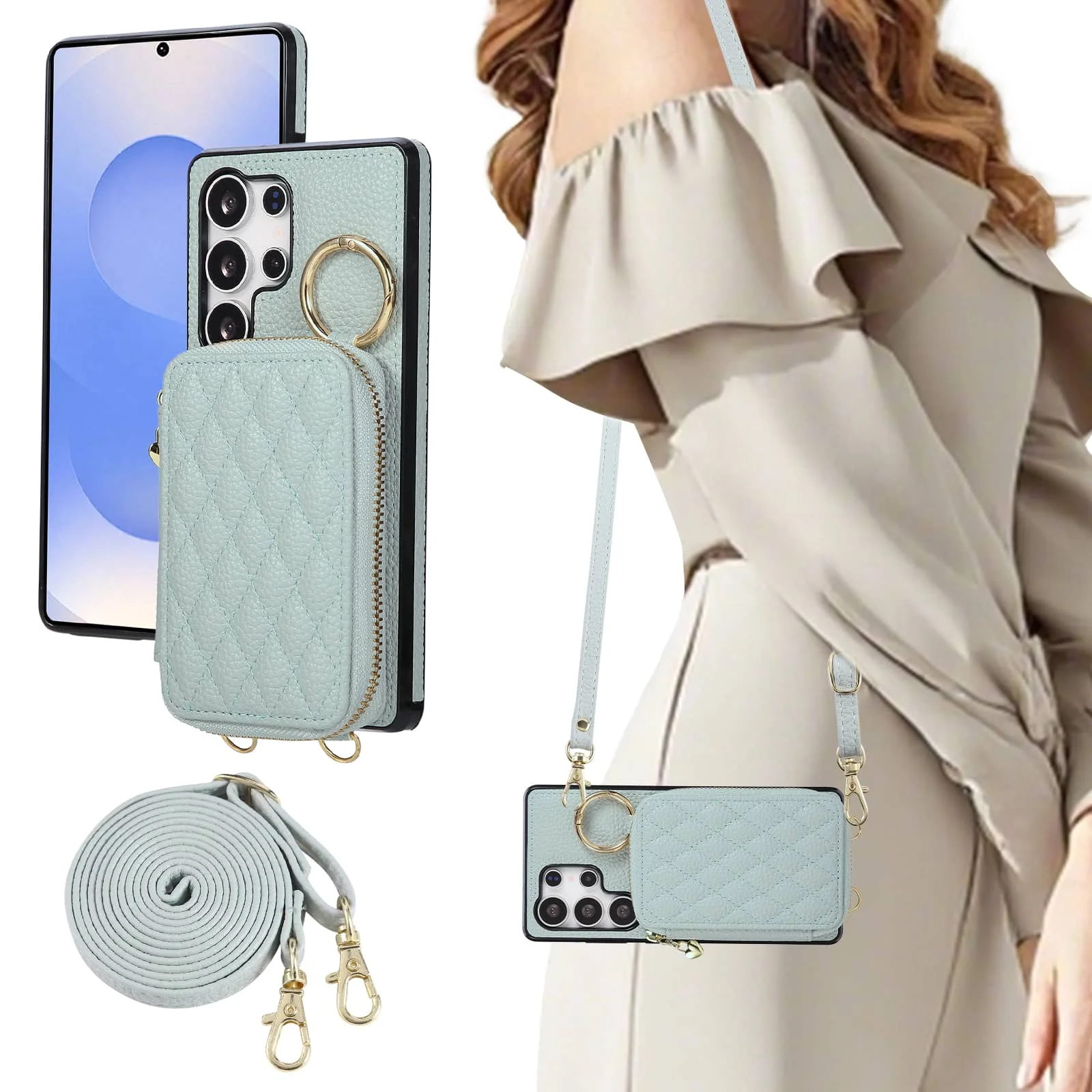 حافظة محفظة كروس لهاتف سامسونج جالاكسي S23 S22 S21 S20 Ultra S10 Plus Note 10 Note 20 Ultra، حقيبة يد بسحاب وغطاء قلاب