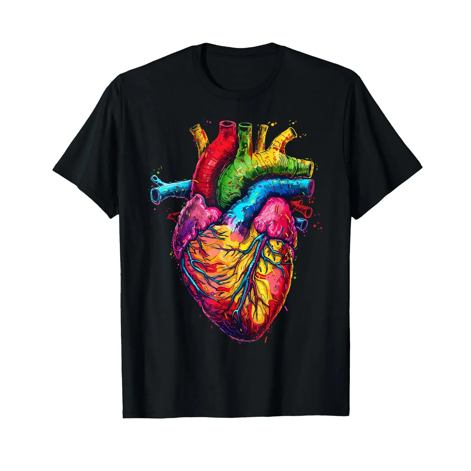 Colorful Anatomical Heart Cardiology Cardiac Nurse T Shirt vintage Washed designer clothes streetwear Breathable Soft graphic