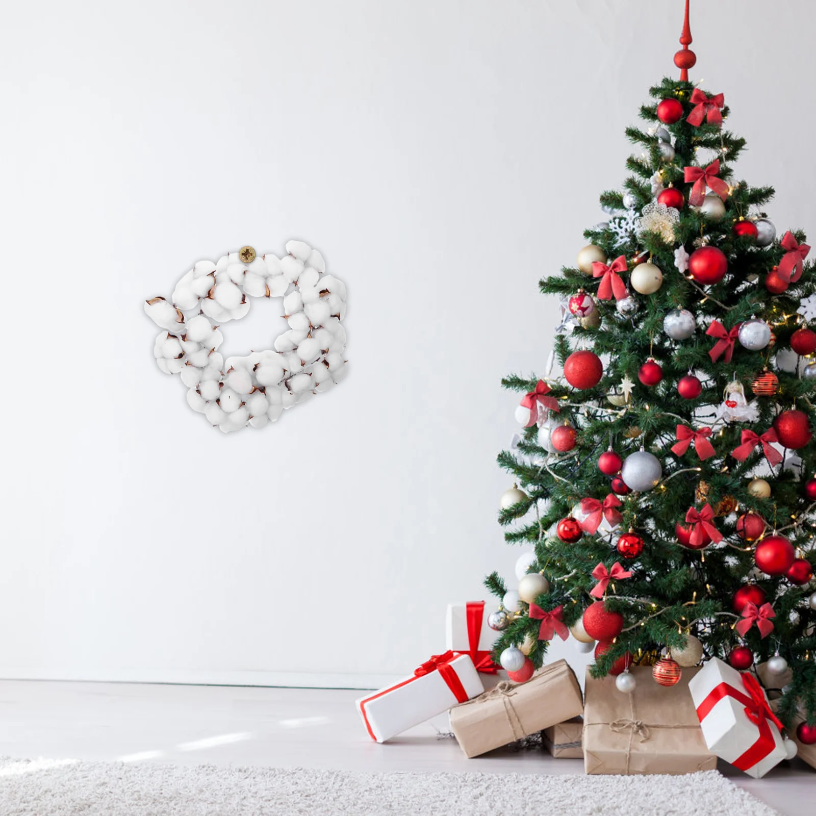 

Simulation Cotton Wreath Farmhouse Decor Artificial Holiday Door Wall Window Decoration Christmas Garland Natural Rustic Party