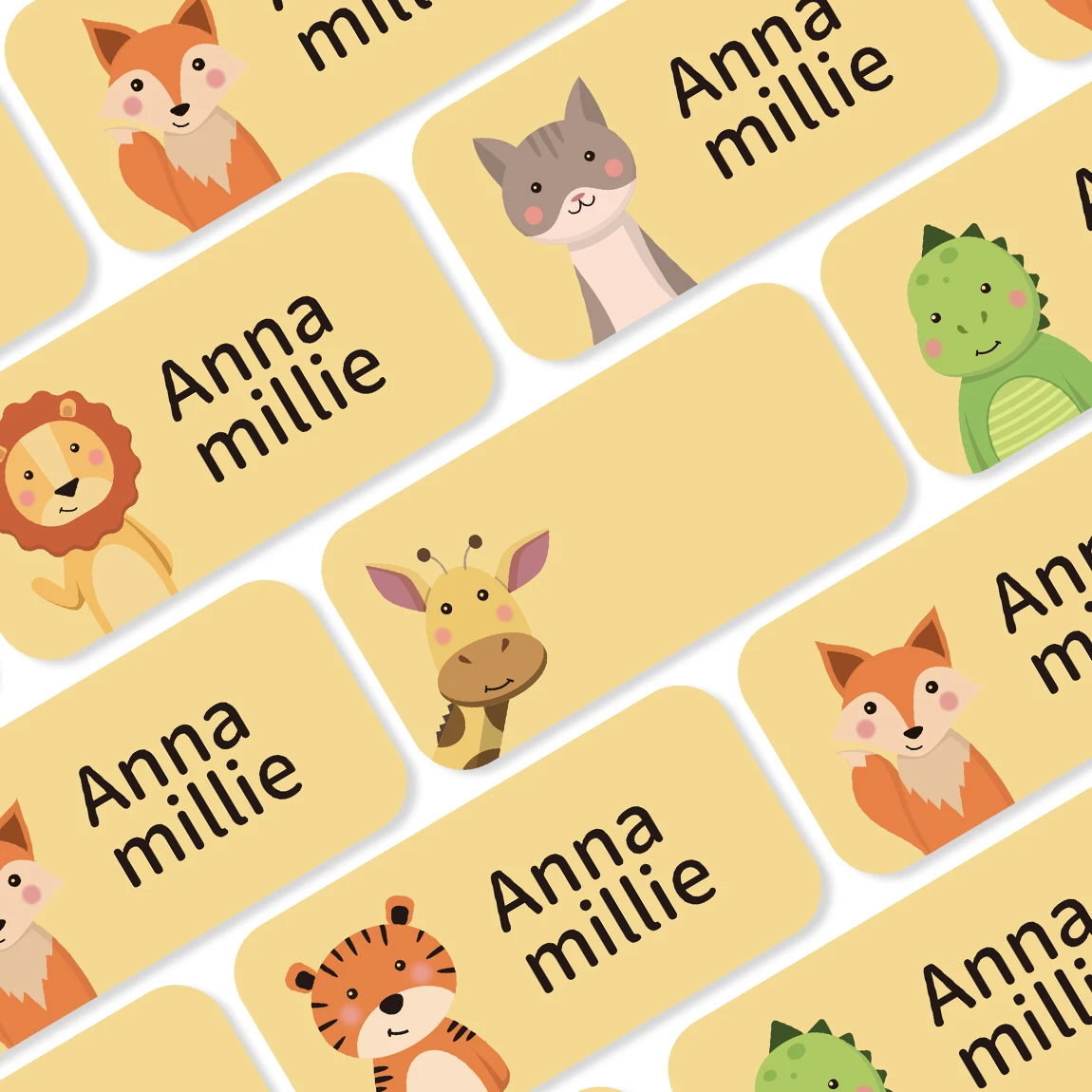 

2 Sheets 72pcs Personalized Name Stickers with Cute Animal, Waterproof Custom Labels for Kids’ School, Water Bottles, Books