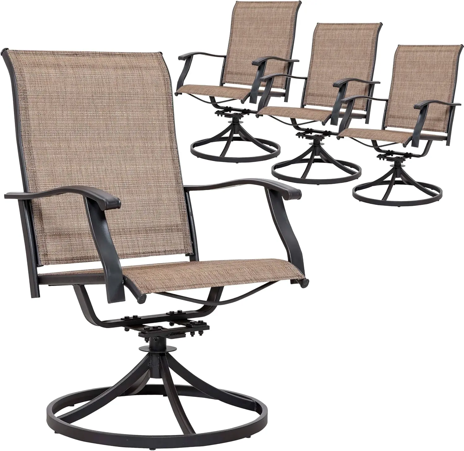 

Комплект из 4 обеденных стульев для патио, комплект из 2 поворотных стульев для патио с текстильным сиденьем, всепогодные уличные стулья из текстилена с железным каркасом для улицы