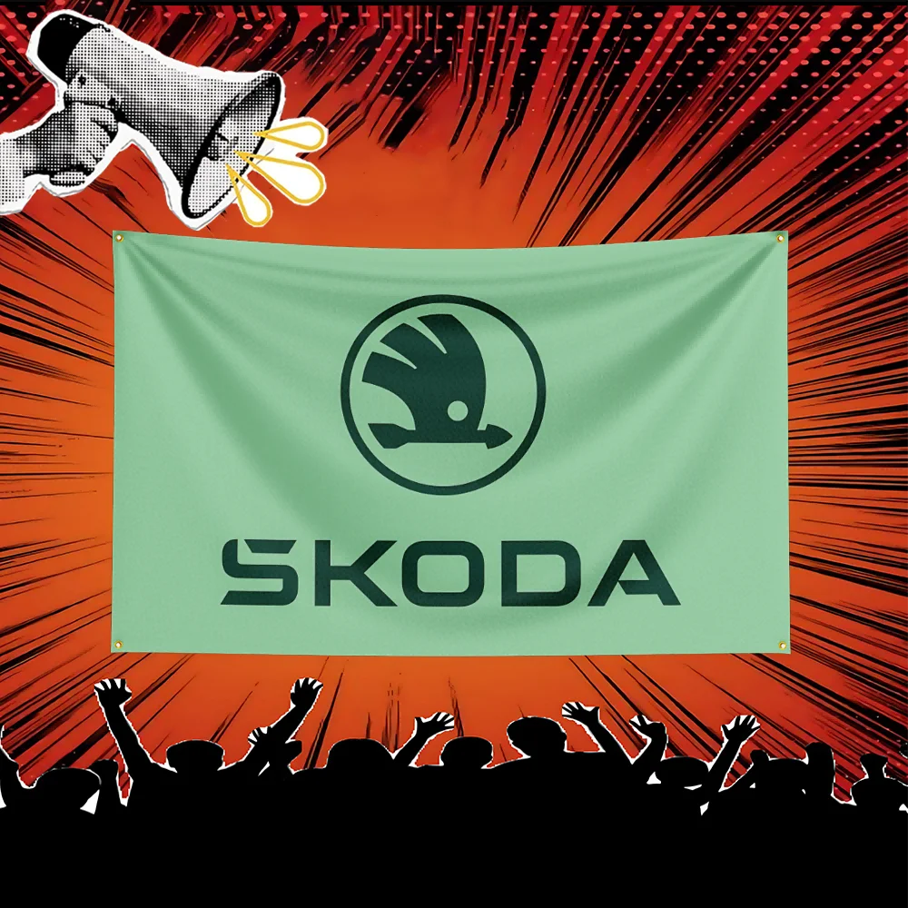 Skoda Car Flag 3x5 FT Polyester Banner For Garage Wall Decor Auto Show Decoration Fan Gift