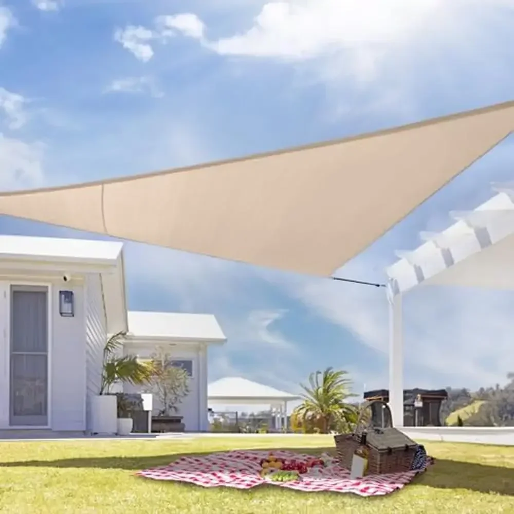 

Premium Sun Shade Sail Triangle 12' Sahara Tan 95% UV Block Breathable Fabric Easy Assembly Kit Patio Carport Driveway Lawn Pool