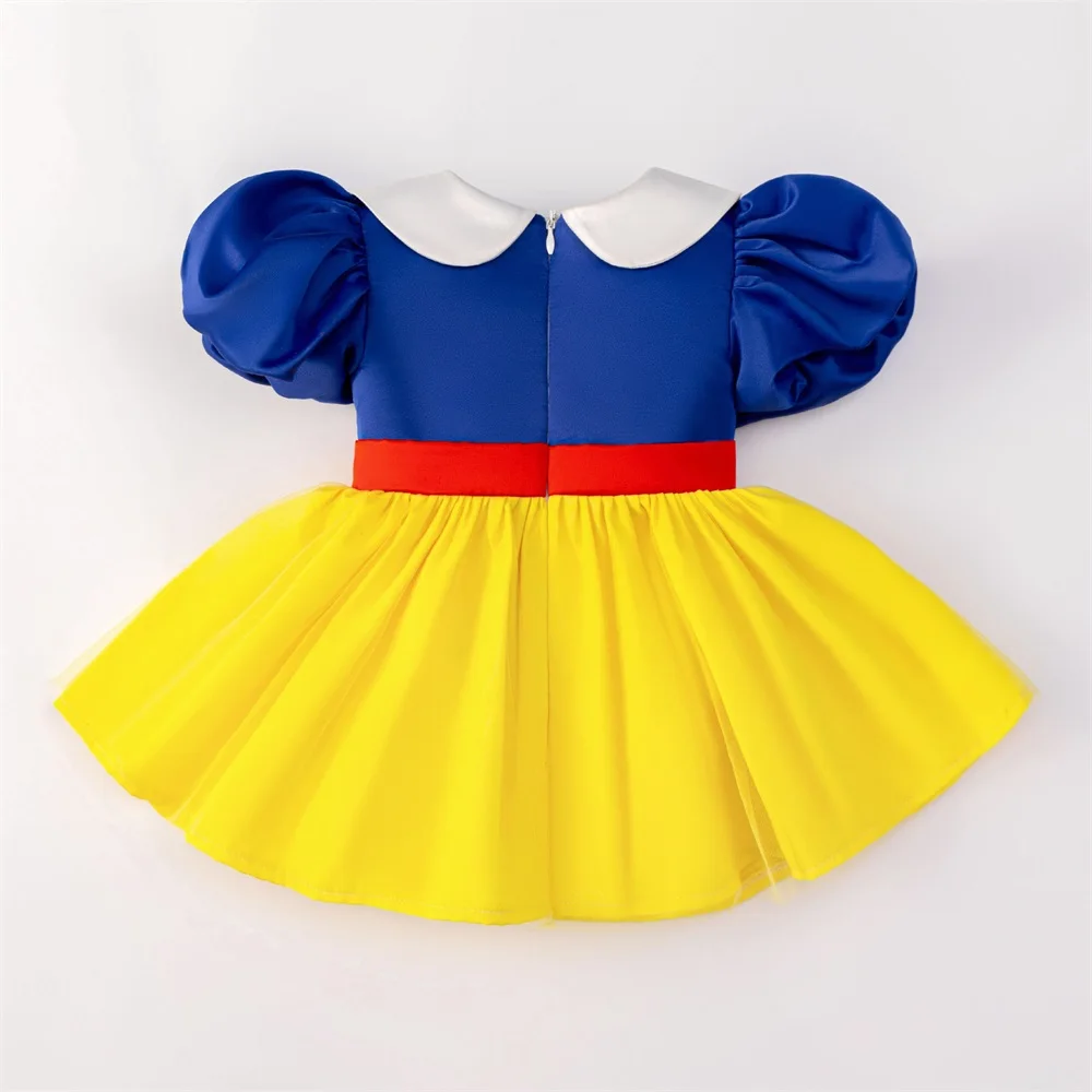 Baby Girls Snow White Party Dresses Infant Crawl Yellow Princess Gown Girl Big Bow Fluffy Clothes Toddler Climber New Costumes