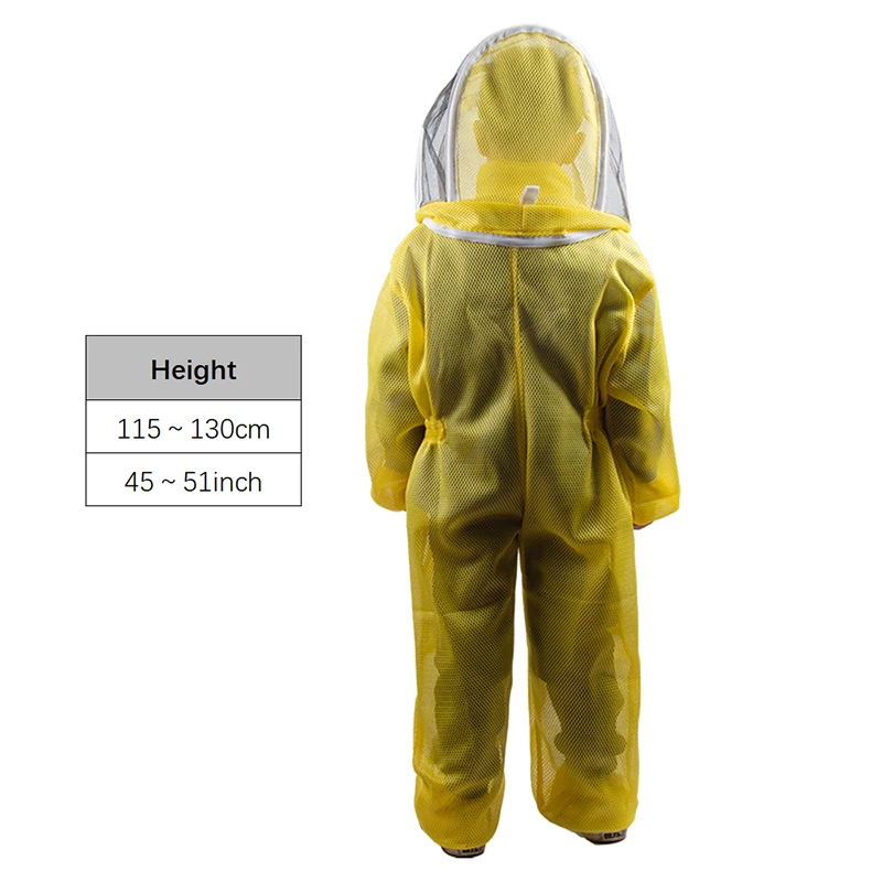 Kids Children 120cm-150cm Full Body Bee Protective Suit with Ventilated Fencing Veil Beekeeper Costume Suit