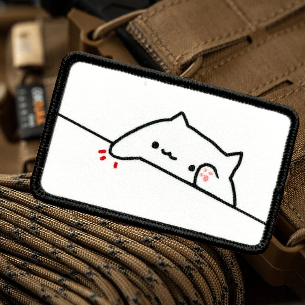 Parche táctico Bongo Fat Cat Meme Morale, parche de gancho y bucle impreso con gatos bonitos, insignia militar, brazalete, pegatinas para mochila