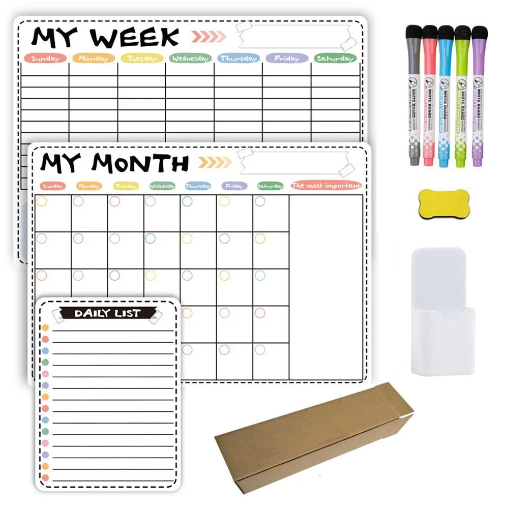 Eraser Monthly Weekly Calendar Kit Paper PET Film Central Hub Pens Personal Assistant Referencing Refrigerator