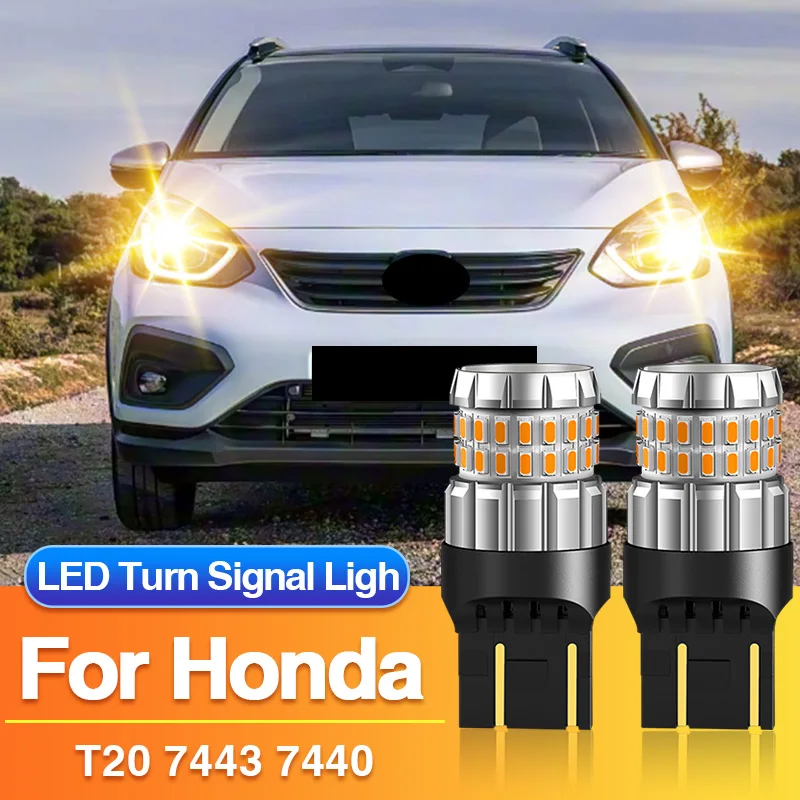 2×7443 7440 LED Turn Signal Light T20 W21W Lamp for Honda FR-V 2004-2009, W21/5W Car Yellow Indicator Blub Canbus No Error 12V