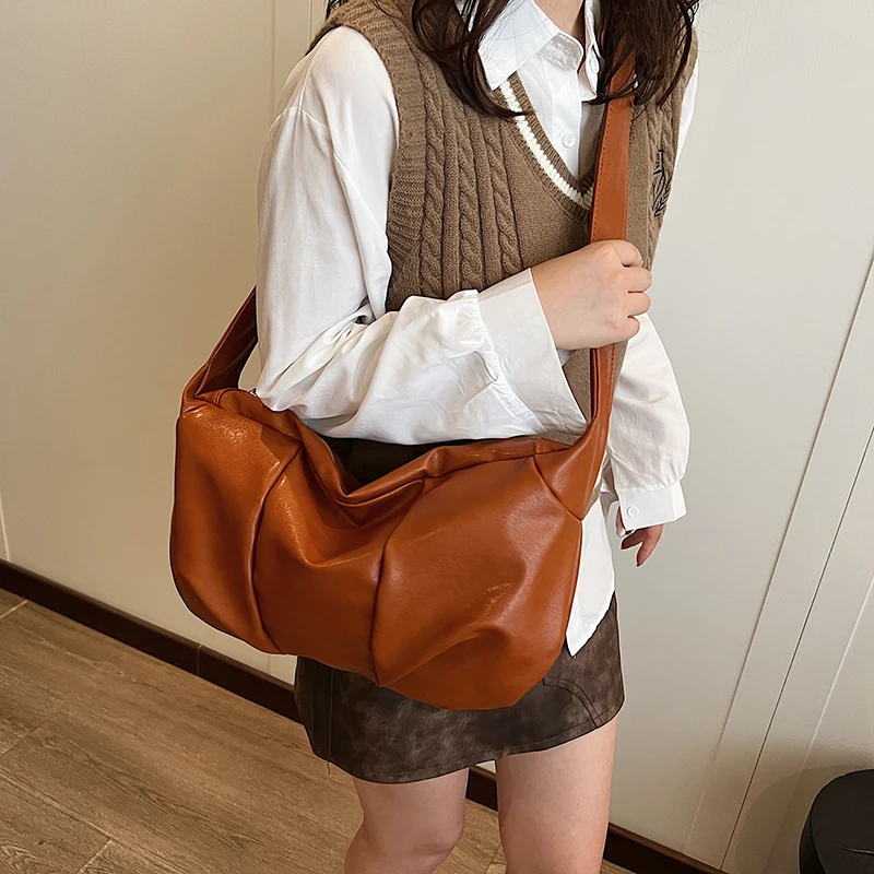 

Vintage Pillow Design PU Leather Boston Handbag For Women Casual Large Capacity Shoulder Crossbody Bags Fashion Shopper Totes