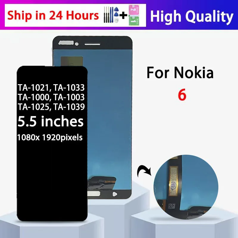Pantalla LCD de 5,5 pulgadas para Nokia 6, conjunto de digitalizador de pantalla táctil compatible con TA-1021, TA-1033, TA-1000, TA-1003, TA-1025