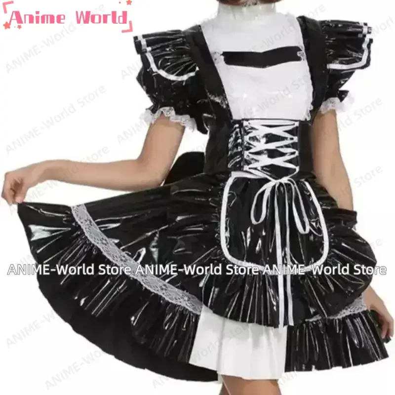 

《Нестандартный размер》Черный ПВХ запираемый сексуальное платье горничной для ролевых игр для взрослых на заказ Рождественский костюм женский костюм на Хэллоуин