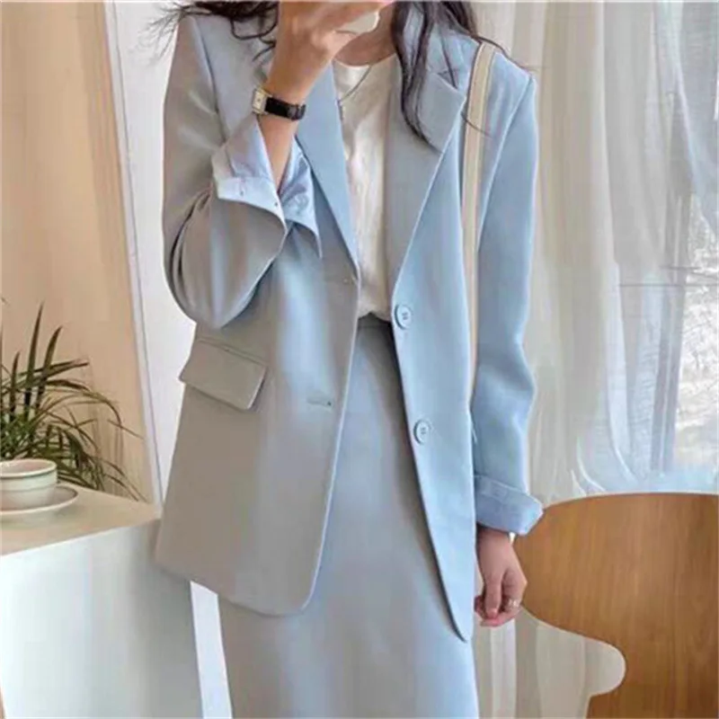 Chic High Waist  Jacket Women's Business Commute Spring Autumn New Style Korean Fashion Polyester Fabric Folded Skirt
