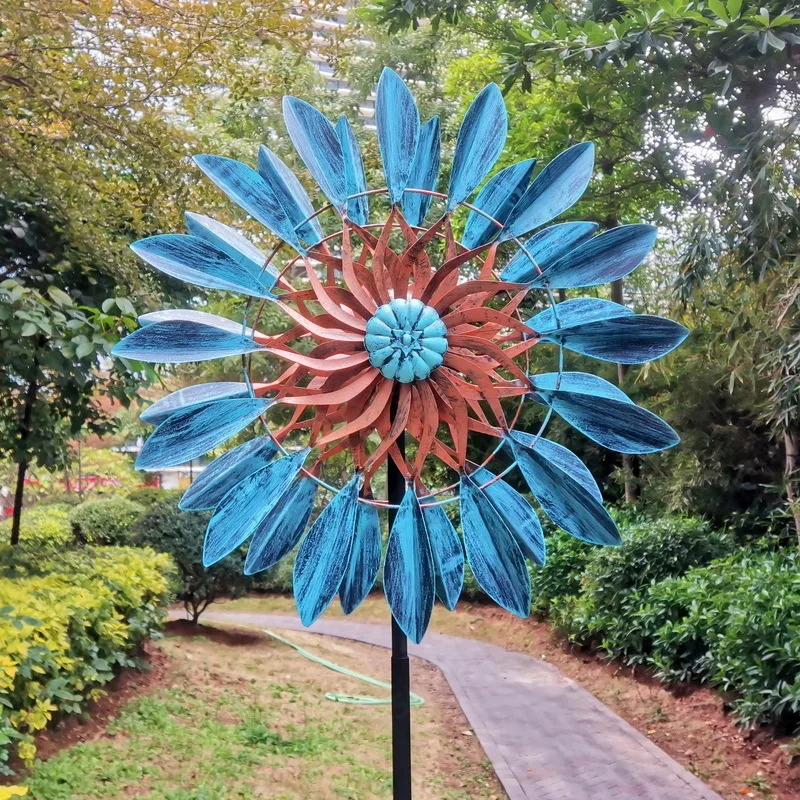 Rust Wind Spinner Double‑Sided Wind‑Powered Stake Rotatable Windmill Ornament for Park Garden Yard Decoration