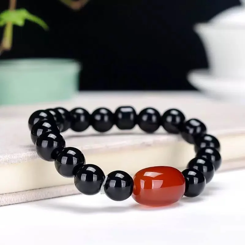 Natural Red Agate Lucky Bucket Bead Bracelet Men And Women Wealth Attraction
