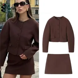 Women's Fashion Jacket Mini Skirt Suit O Neck Button Jacket Zipper A Line Skirt + Casual Suit 2024 New Matching Suit