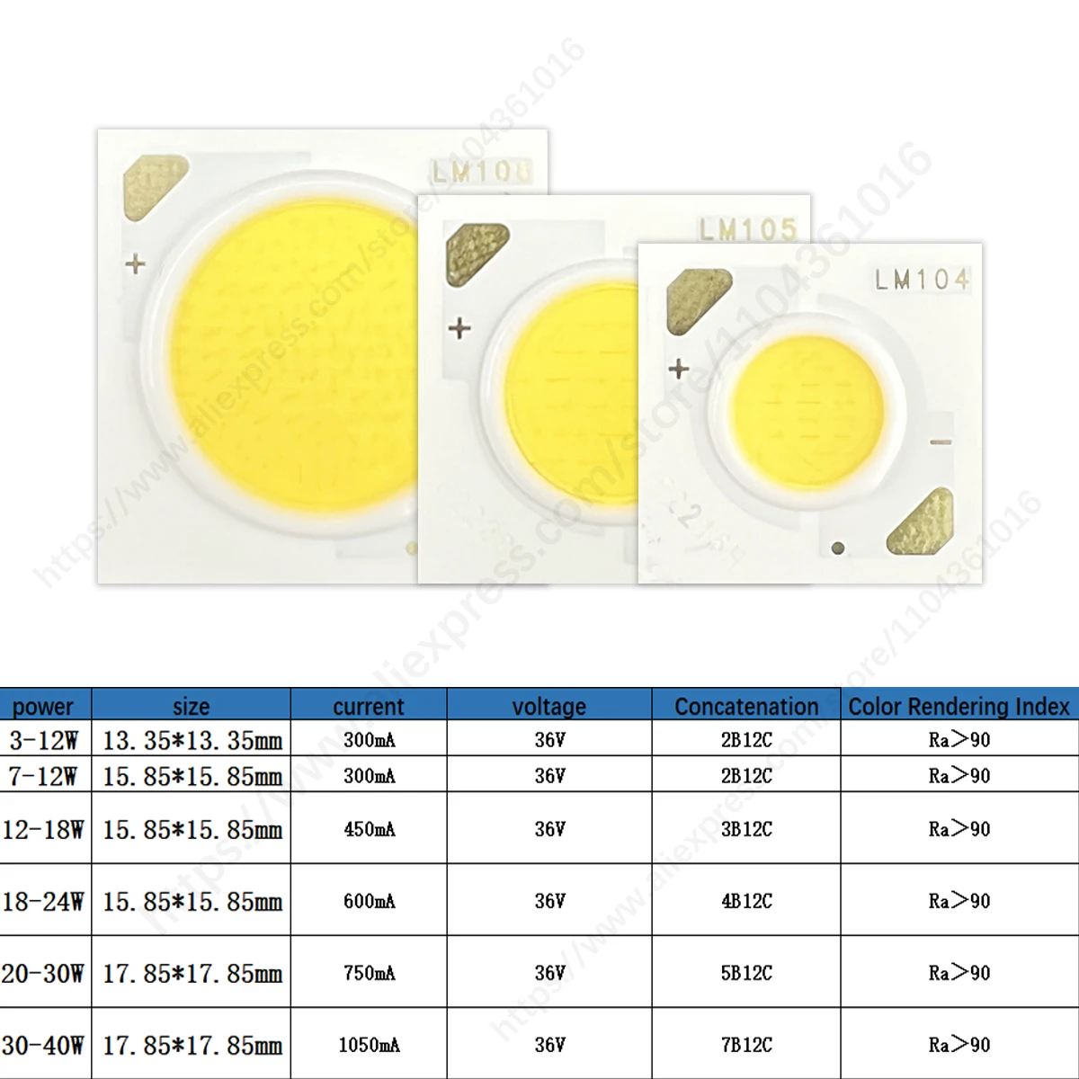 하이 퀄리티 LED COB 전구 온 보드 고출력 LED 칩 라이트 램프, 스포트라이트 다운라이트 램프, 3-12W, 7-12W, 12-18W, 20-30W, 5 개