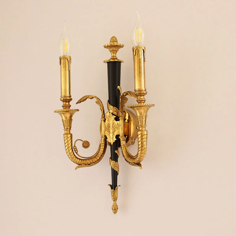 Luxurious Retro French Wall Lamp All Copper Construction for Villa Living Room Bedroom American Lighting Style