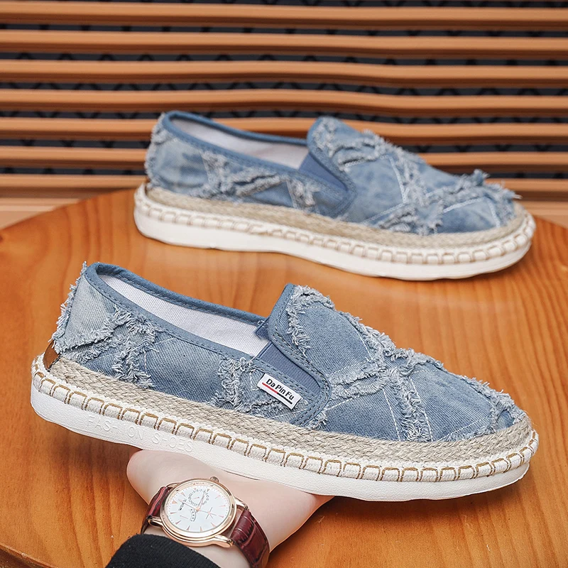 2024 Vintage Men Casual Shoes Summer Designer Men Canvas Shoes Breathable Slip on Loafers Mens Flats Driving Shoes