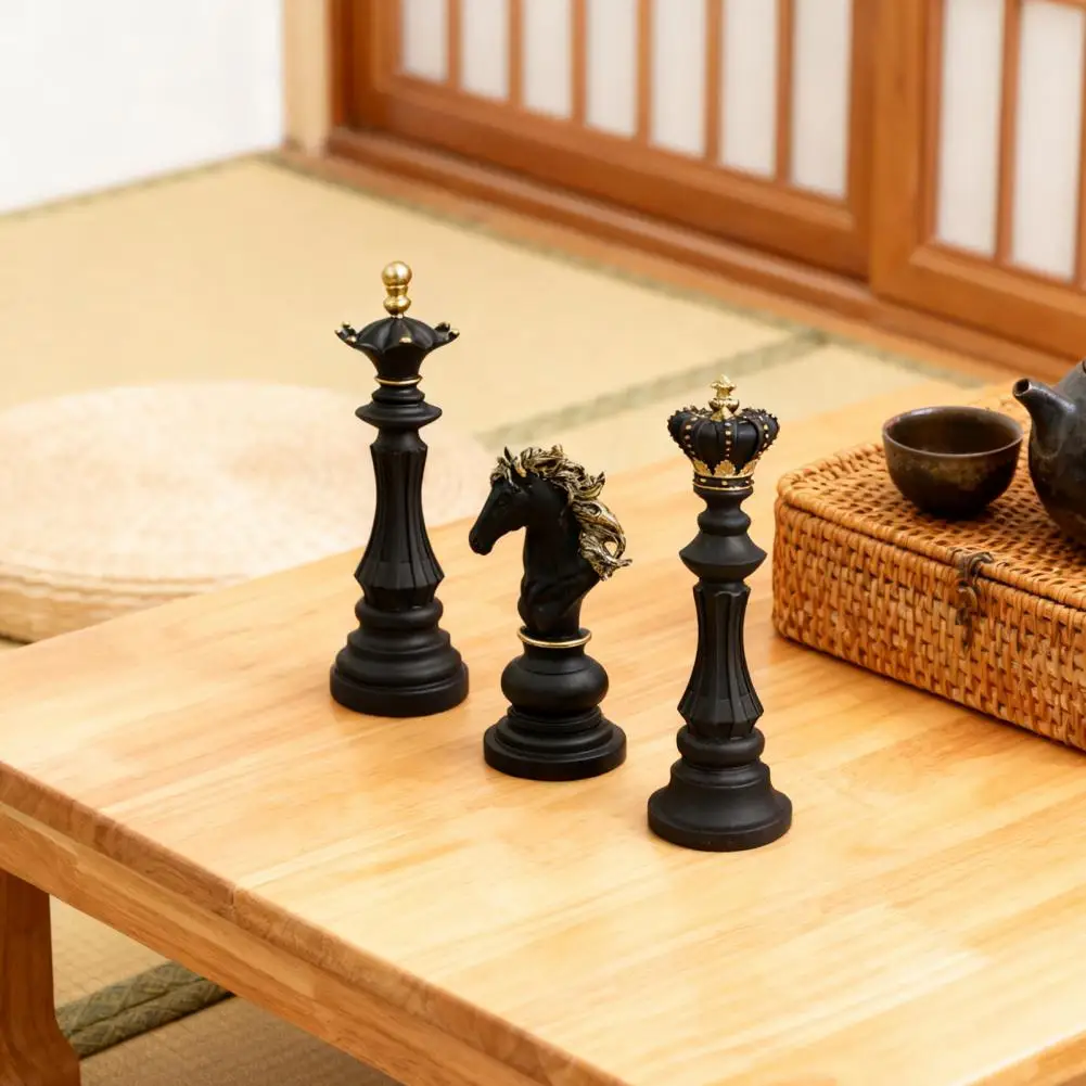 Decorative Chess Sculpture Chess Piece Statue Collectible Set Black Sculpture Figurines King Queen Knight Resin Decor for Home