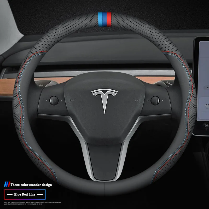 

Чехол на руль для Tesla Model 3 Y S X Nappa Leather, 4 сезона, диаметр черного автомобильного интерьера, 36-38 см, аксессуары 2019-2022