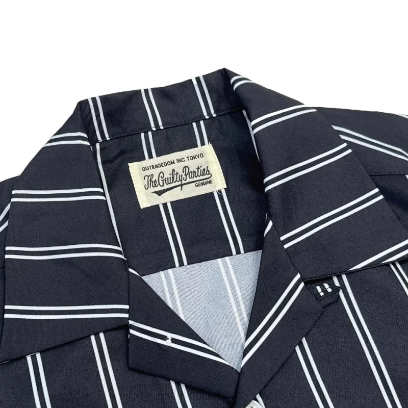 New Best Quality Yellow Black WACKO MARIA Solid Colour Patchwork Stripe Simple Hawaii Mens Womens Short Sleeve Shirt