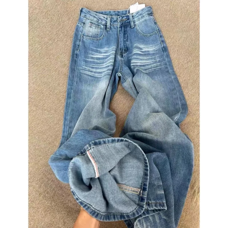 Women's Jeans Pants Low Rise Flared Micro Bell Bottom Vintage Y2K Ripped Denim Blue Straight Leg