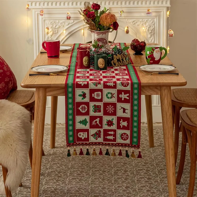 

Christmas 2025 News Table Flag Retro Jacquard Table Runner Christmas Home Decorations New Year Table Decoration & Accessories