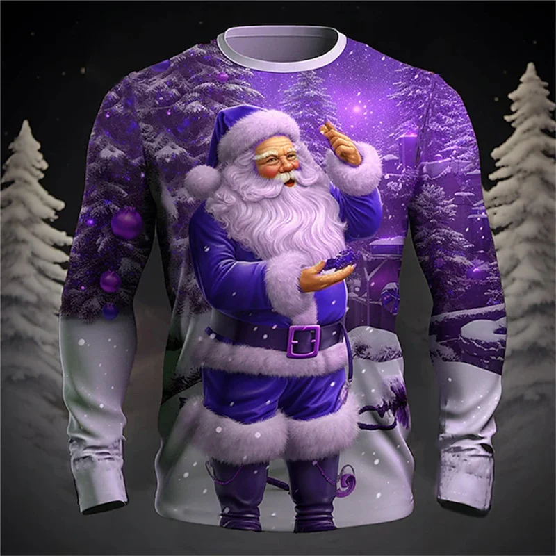 New Christmas Designer Vintage Men's T Shirt Street Casual Daily Christmas Long Sleeve Round Neck Clothing Clothing and Apparel