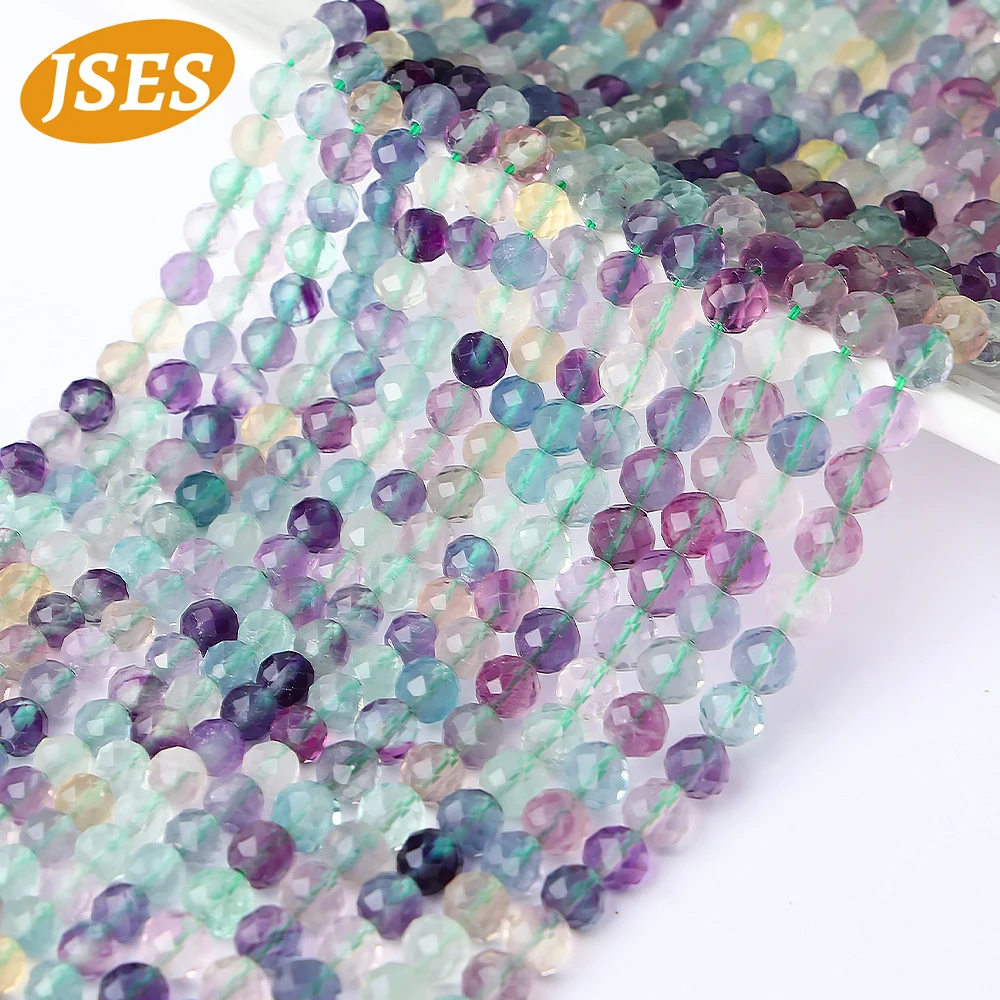 JSES Natural Colorful Fluorite Faceted Beads Loose Stone Small Tiny Seed Beads for Jewelry Making DIY Necklace Bracelet Handmade