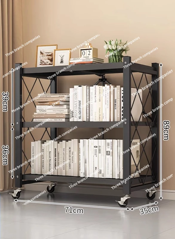 

Installation-free folding bookshelf shelf floor-to-ceiling wrought iron removable storage simple steel bookcase iron
