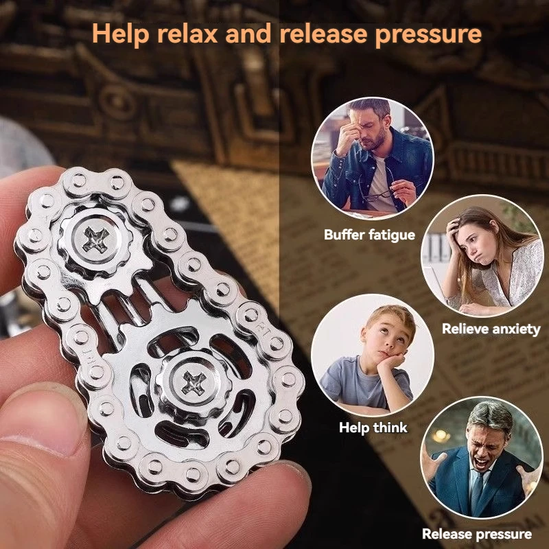 سلسلة دراجات معدنية تململ، جيروسكوب دوار، تخفيف التوتر، مخفض القلق، جيب، أداة صغيرة دوارة
