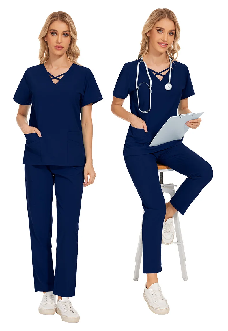 Conjuntos de uniformes quirúrgicos elásticos para mujer, Tops, pantalones, Hospital, clínica Dental, salón de belleza, Spa, laboratorio, ropa de trabajo