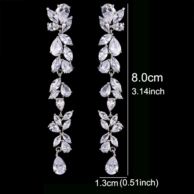 2018 Luxury New Long Fringe Earrings Leaf Shape Water Drop AAA+ Zirconia Earings For Women Fashion Bride Earrings Brincos AE570