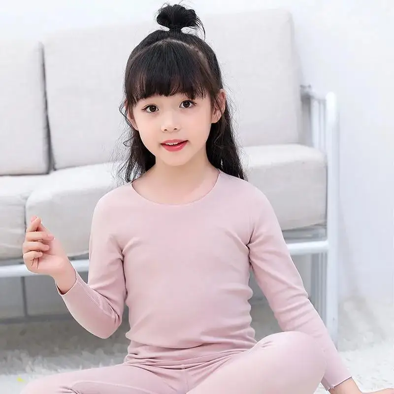 New 3-12T Children's Thin Fleece Girls' Thermal Underwear Set with Warm Inner Matching for Mid to Large Children's Autumn and Wi