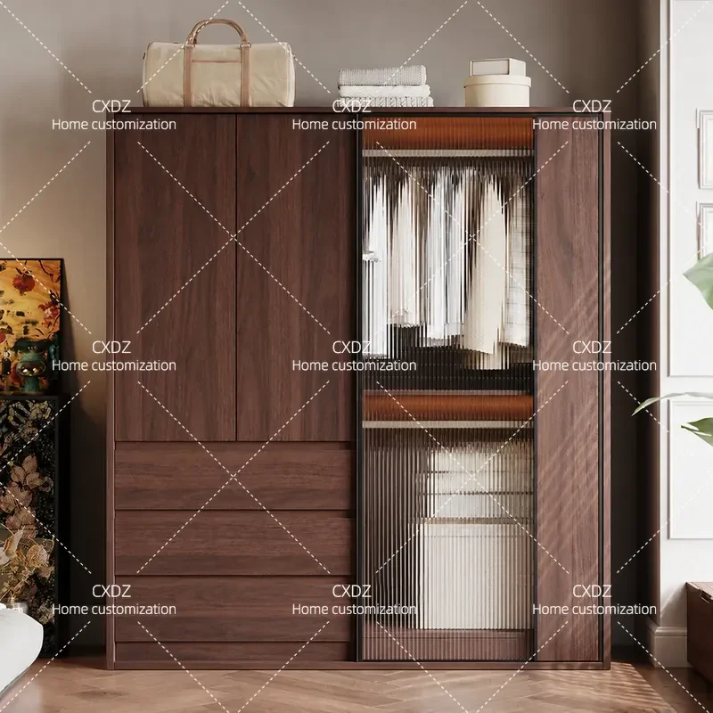 Oak Sliding Door Wardrobe Bedroom Storage Cabinet for Small Apartment Home Furniture Assembly Closet Organizer