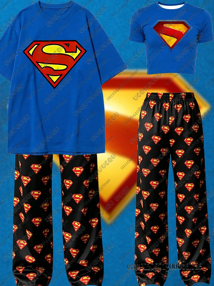 

2026 Anime Superman&Supergirl Crop Top+Pajamas Pants Women Street Trend Crop Top Couple Matching Clothing Lover Gifts Homewear