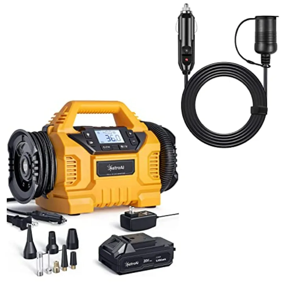 

Портативный воздушный компрессор, накачка шин с удлинителем прикуривателя 12 футов, 12 В для автомобиля, черный, высокое давление, быстрая накачка