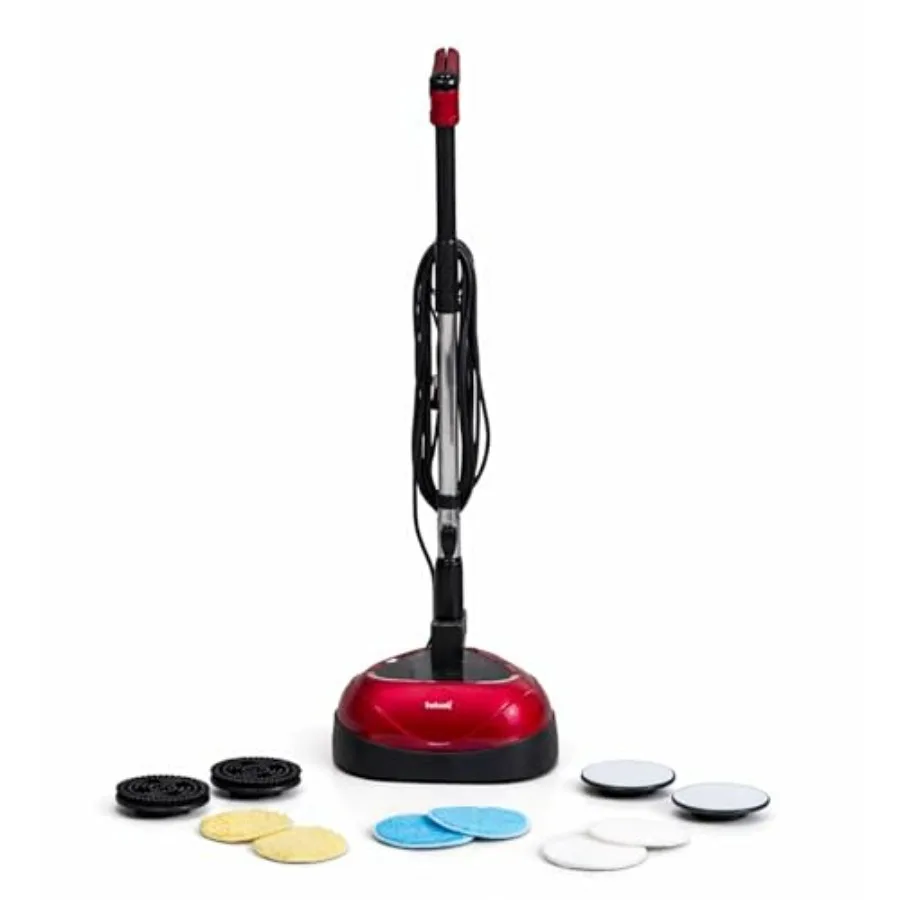

Floor cleaning machine for commercial use, red polypropylene body, 2200 rpm, lightweight 8-pound design with interchangeable br