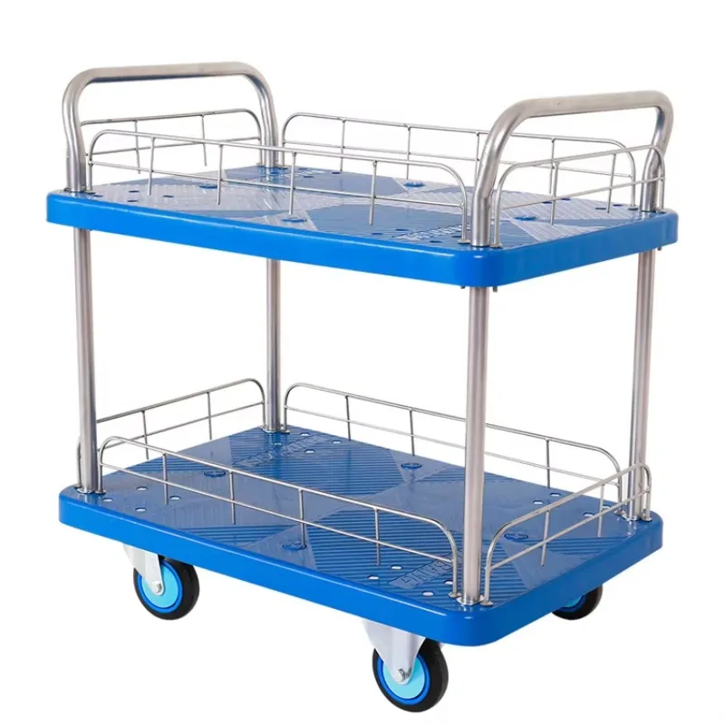 

Heavy Duty Two Tier Utility Cart 500KG Capacity Steel Frame With Guardrails For Warehouse Hotel School Library Use