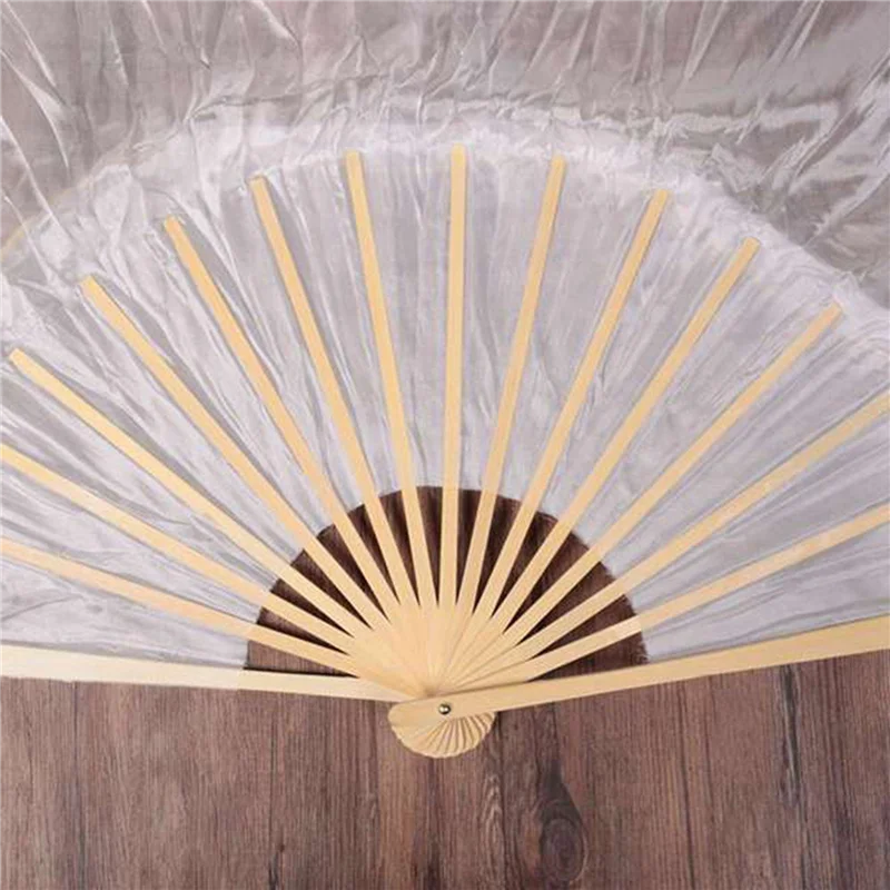 Y42A-100% الحرير للجنسين الحرير الصيني الحجاب مراوح الرقص 5 قطعة مراوح الرقص الشرقي اللون الأبيض 180X90cm