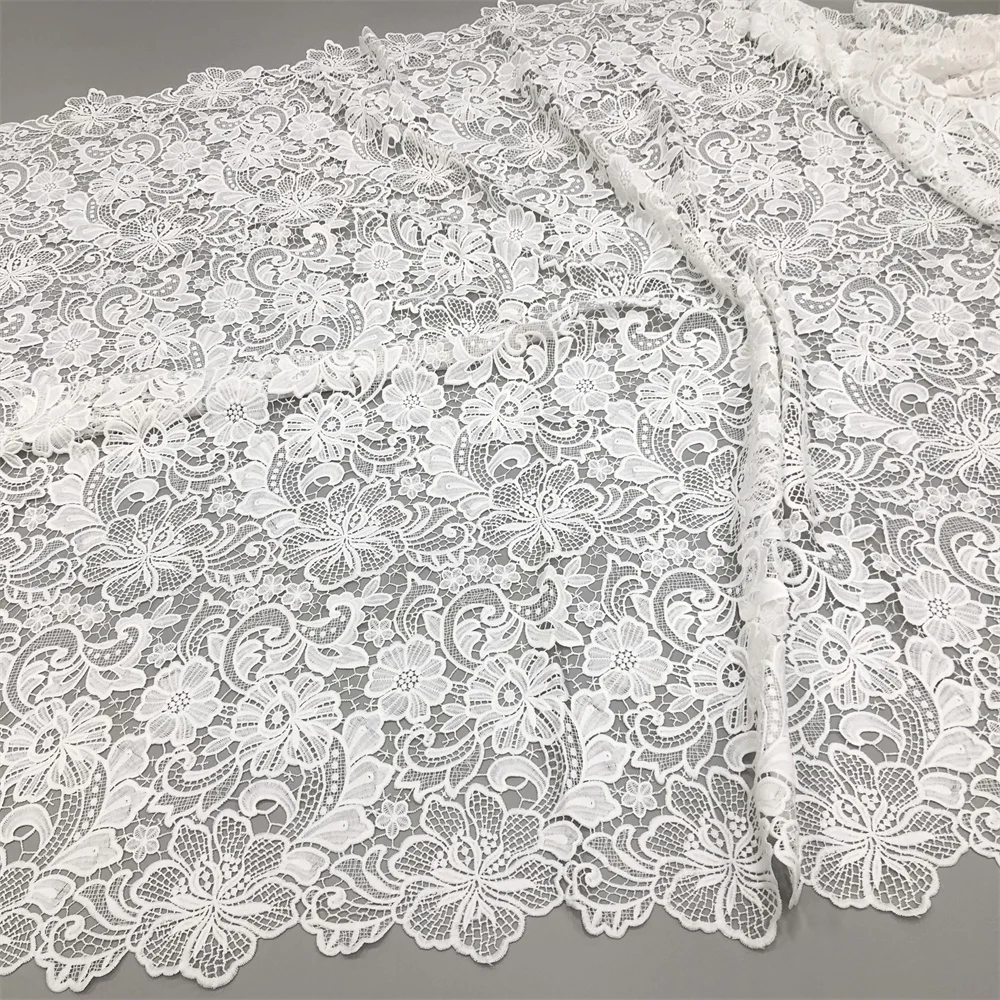 Afrikanischer Luxusstoff 2026 Hochwertige Spitze Wasserlösliche Bestickte Modische Weiche Weiße Spitze 5 Yards – Detail 8