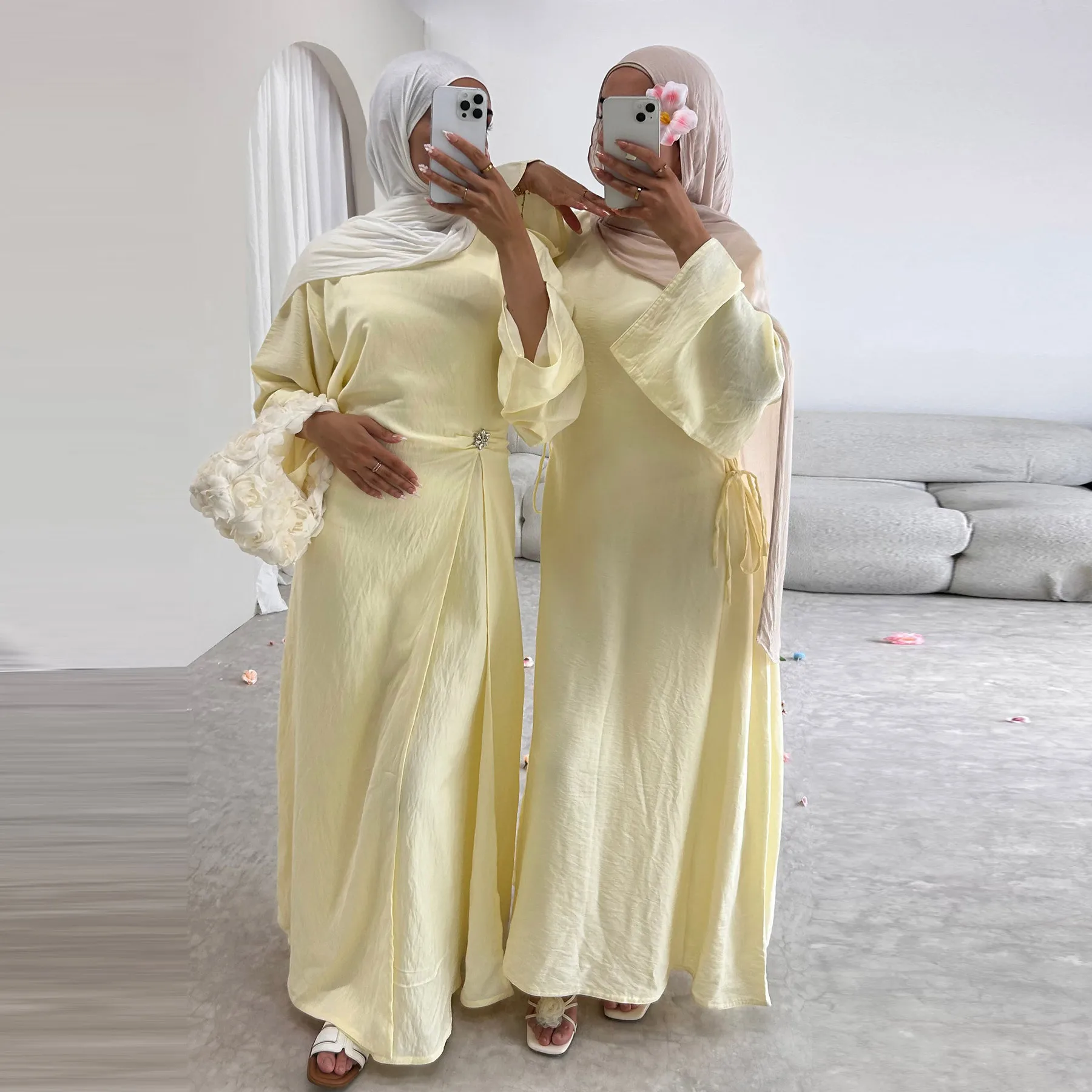 

Элегантное однотонное модное мусульманское платье Абая без шарфа на осень, полиэстер для Рамадана, Дубая, Ближнего Востока, Турция, Абая