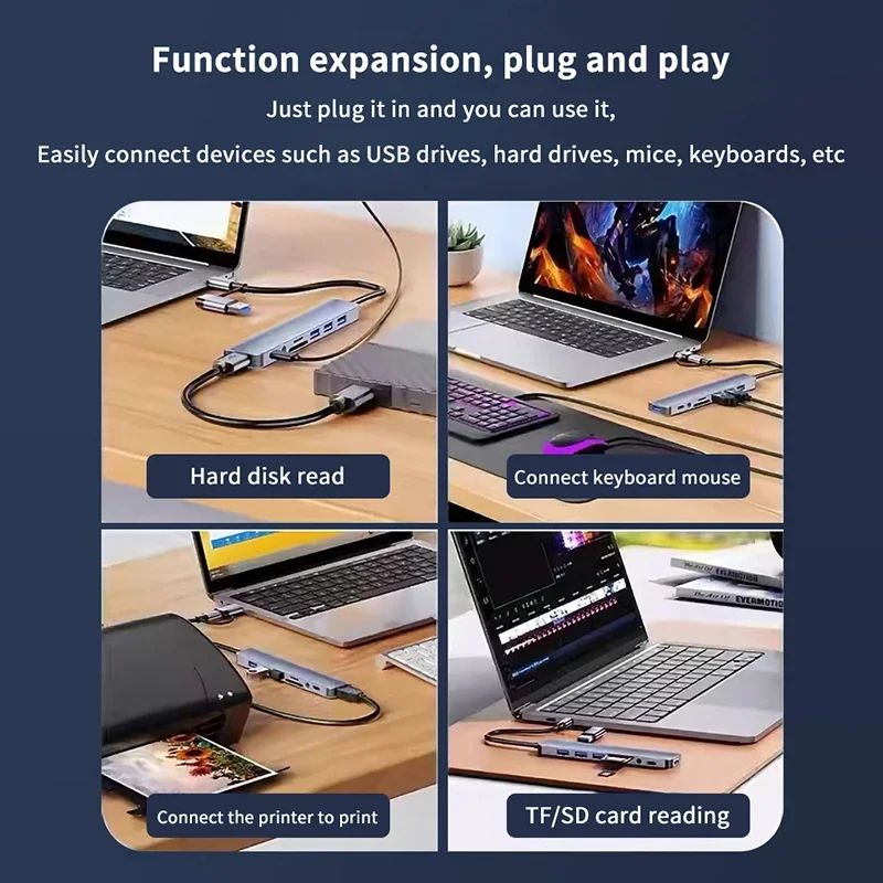 Multi-Function Type C USB HUB with Audio Jack, SD & Micro TF Card Reader for Macbook, Laptops, Tablets, and Phones