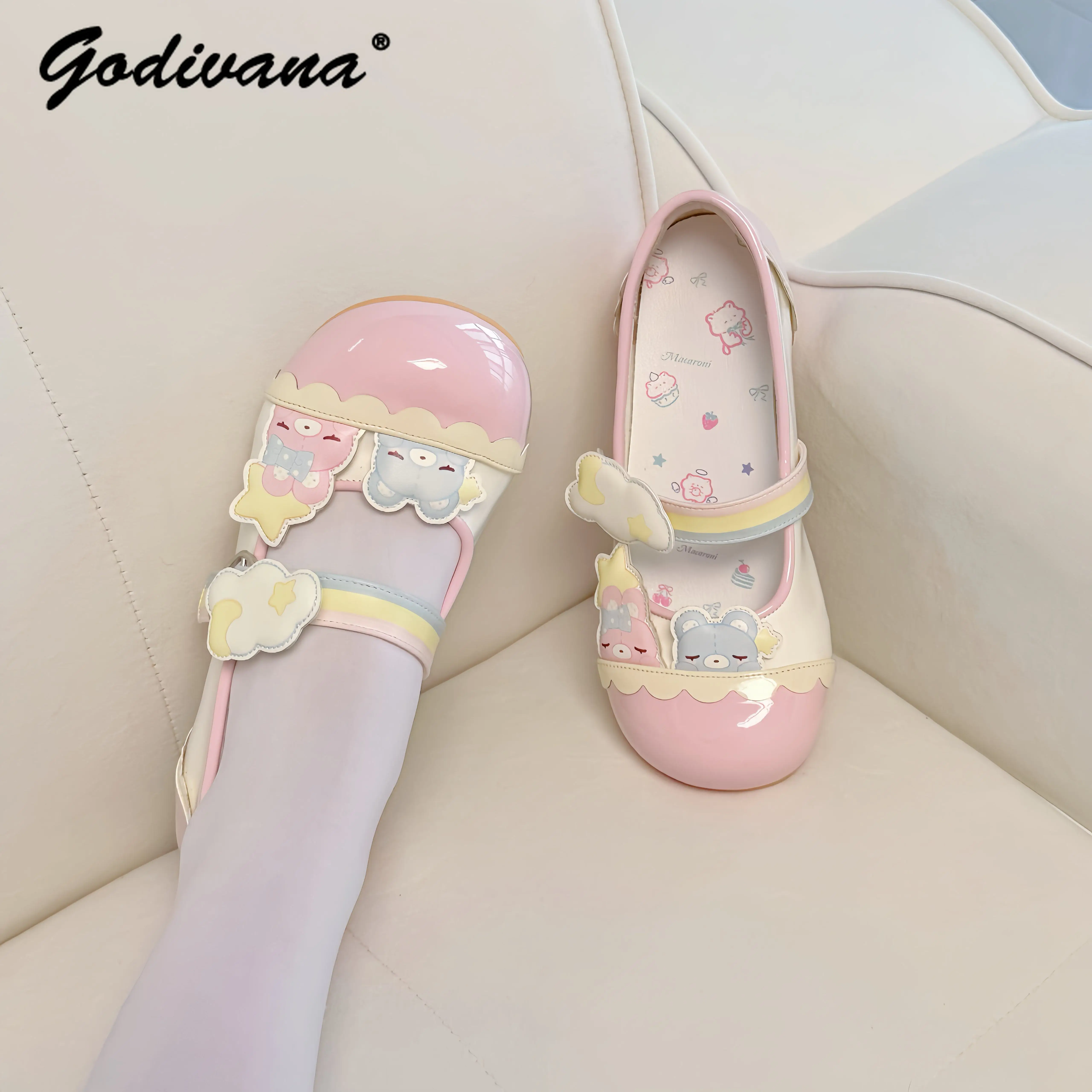 Original New Student Girls Color Block Sweet Cute Lolita Low Heel Single Shoes Women's Casual Kawaii Flat Indoor Shoes view 6