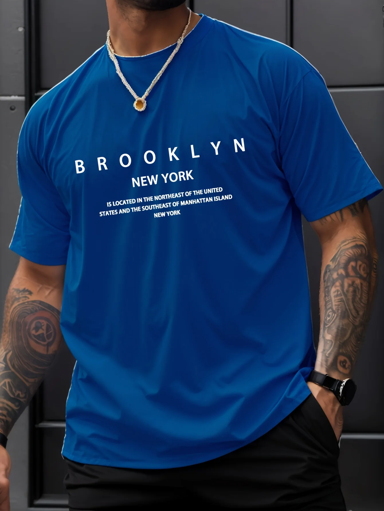 Summer men\'s 100% pure cotton casual loose plus size Brooklyn print comfortable sports round neck short sleeved T-shirt top