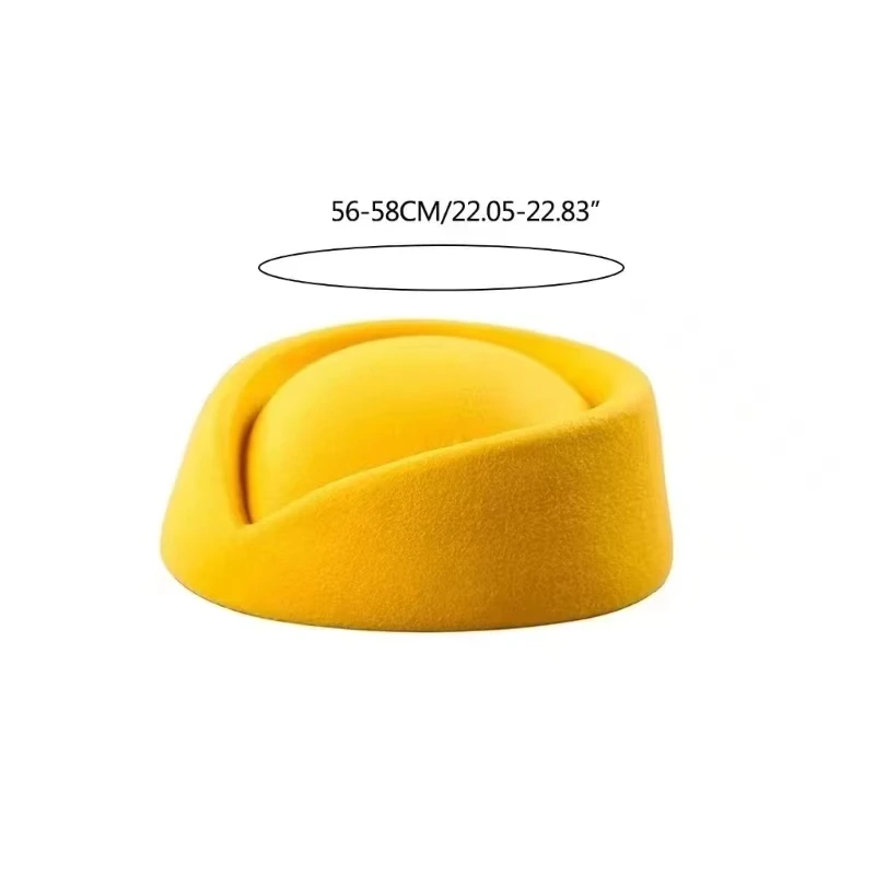 Airline Stewardess Cadet Formal Uniform Hat Caps Women Imitation Wool Felt Cap Ladies Pillbox Hats with Rope Air Hostesses Hat