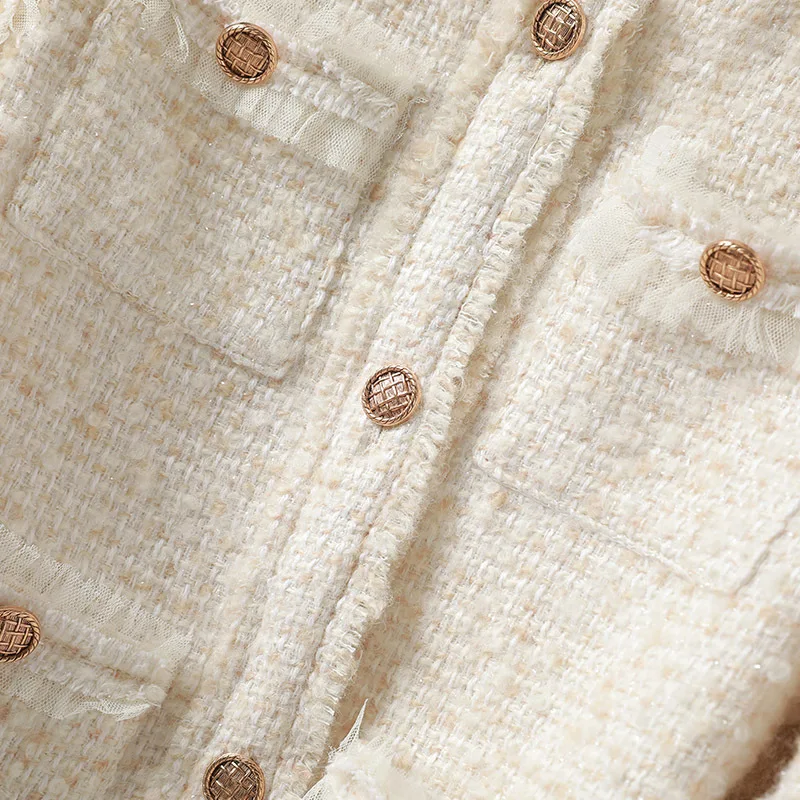 Women's solid color coarse woolen coat 2025 new spring/autumn small fragrance style top round neck coat