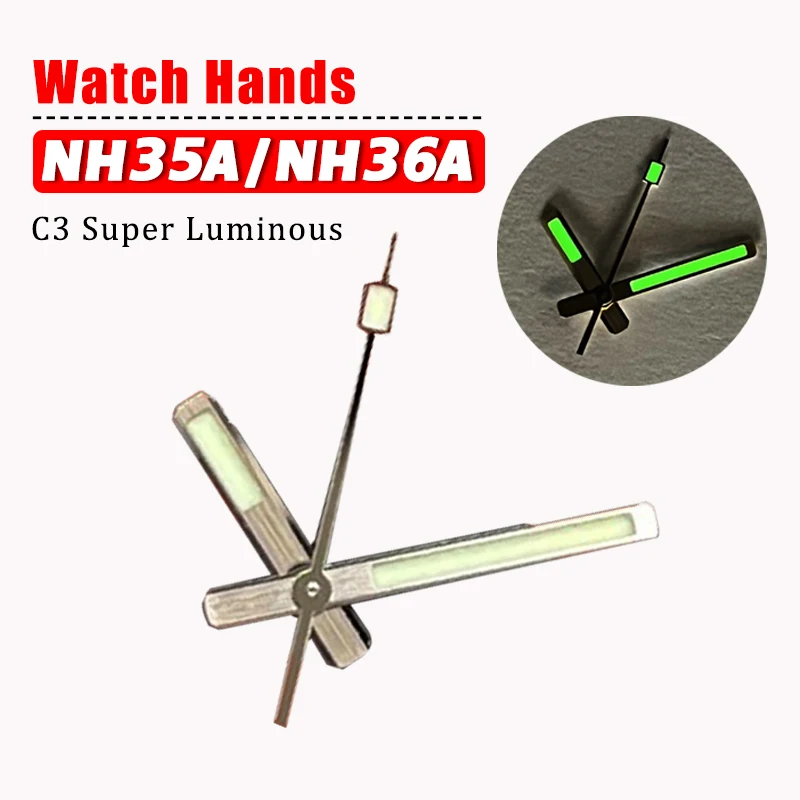 Heimdallr NH35 Watch Hands for 62MAS Green C3 Super Luminous Golden/Silver Stainless Steel Modified Hands For NH35 NH36 Movement